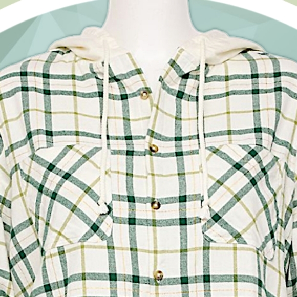 NWT Crop Button Up Shirt w Hood & Flap Button Box Pockets 2XL - Picture 4 of 16